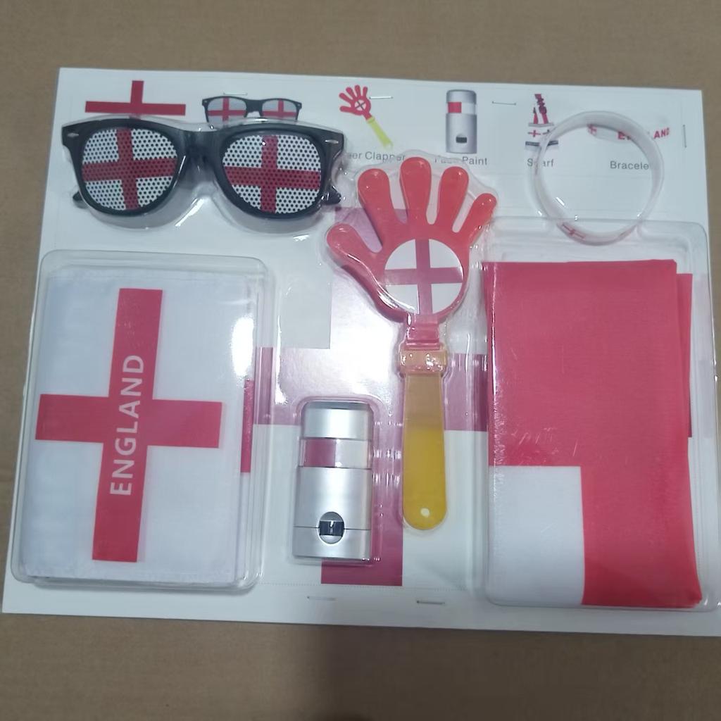 World Cup Fan Pack: National flag, sunglasses, clappers, face paint, cheering accessories and party supplies
