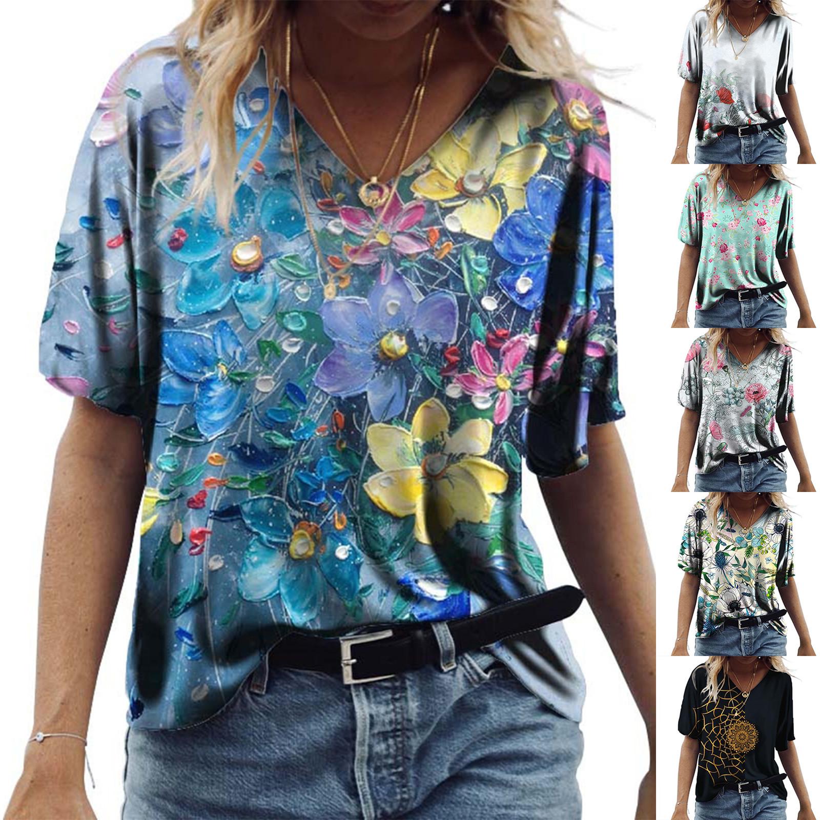 

Женская мода, повседневная свободная футболка с короткими рукавами и принтом, топ