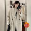 Front Shoulder Double-sided Wool Coat Women's Medium and Long, Autumn and Winter Black and Gray Woolen Coat