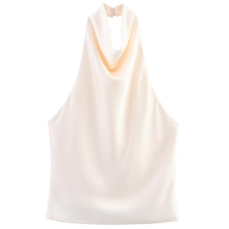 Elegant Sleeveless Halter Top Polyester Comfortable Fabric T-shirt For Summer Activities And Special Event S