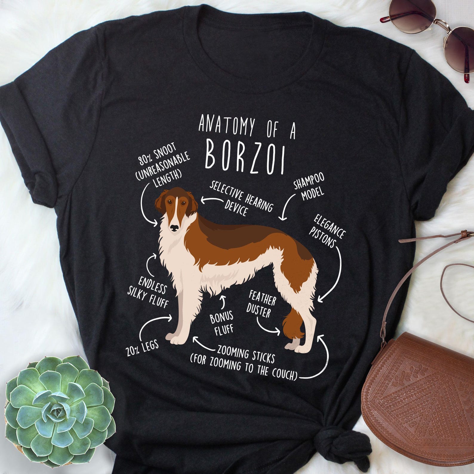 Sable Borzoi Shirt, , , Cute Red White Trim Russian Hunting Sighthound T-shirt, Funny Dog Lover Gift, Pet Tee, Dog Mom Dog Dad 150