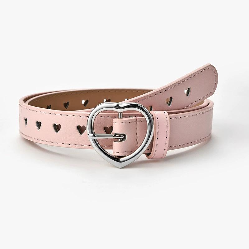 Women's Belt With Heart-shaped Metal Buckle And Colorful Waistband