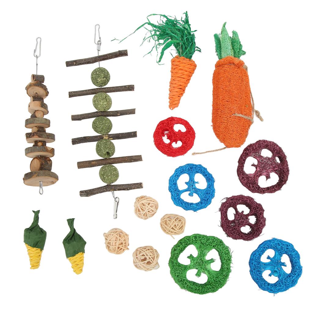 Rabbits Chew Toys Grass Ball String Rattan Ball Loofah Carrot for Hamsters Chinchillas Guinea Pigs Teeth Grinding