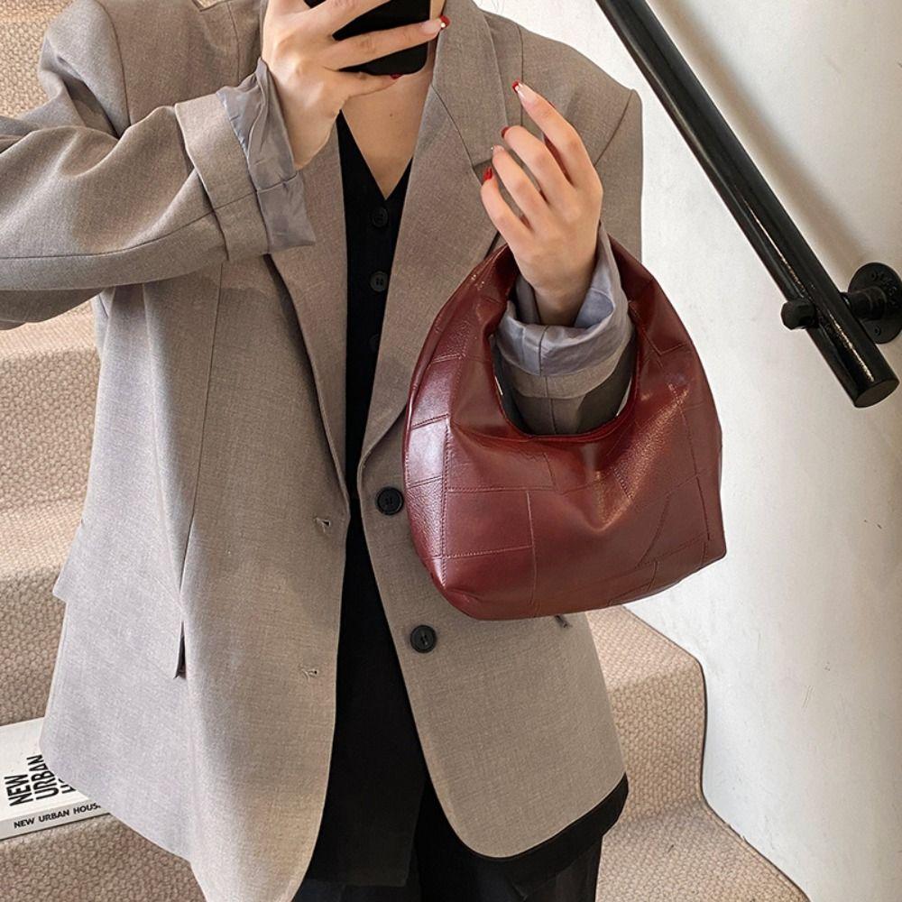 Red Pu Leather Handbag Pu Underarm Bag Fashion Weave Bag Girls