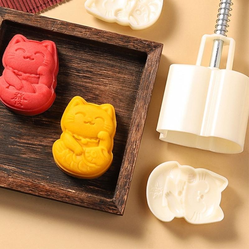 Cartoon Wealth Cat Mooncake Press Mold Cookie Stamps Chinese MidAutumn Moon Cake Makers Decoration Tool for DIY Cookie