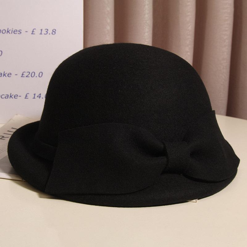 Face Looking Hepburn Style Curled Bow Hat for Women with Dome Temperament, Daughter In Law Style Wool Wool Fashion Hat