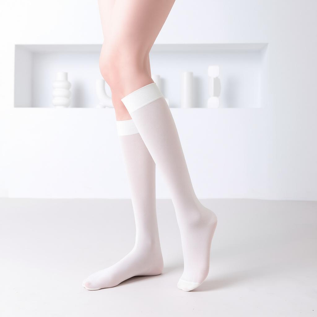 Stockings Women's Spring and Autumn Calf Socks Thin Socks Women's Half-cut Jk Medium Tube Socks White Pressure Knee Half-leg High Socks