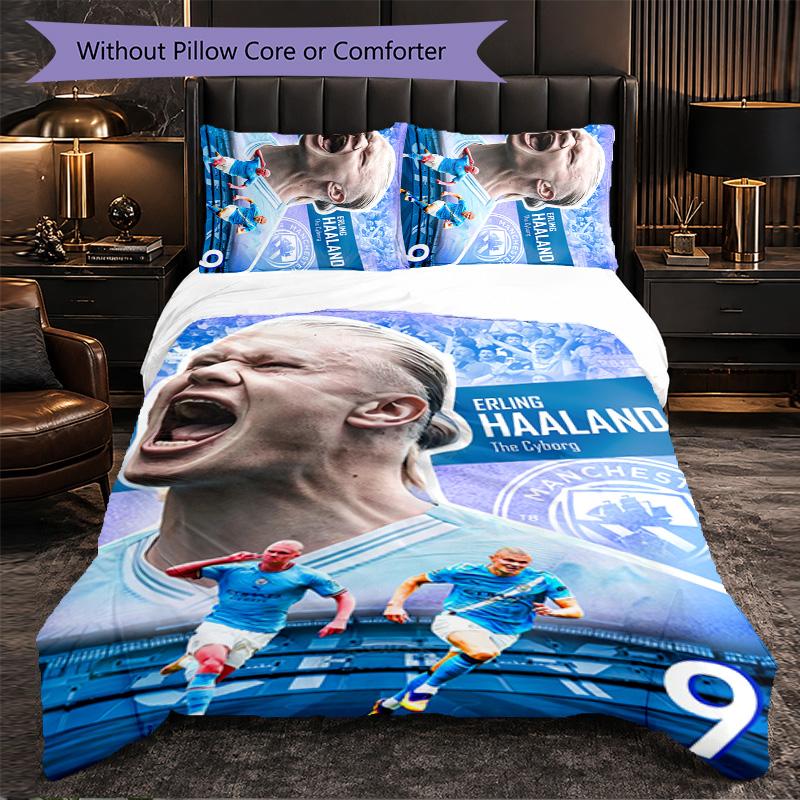 Biancheria da Letto a Tema Erling Haaland Set 3 Pezzi Copripiumino Biancheria da Letto Decorativa Per Stanza Adolescenti Decorazione Casa