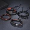 4Pcs/ Set Braided Wrap Leather Bracelets for Men Vintage Life Tree Rudder Charm Wood Beads Ethnic Tribal Wristbands