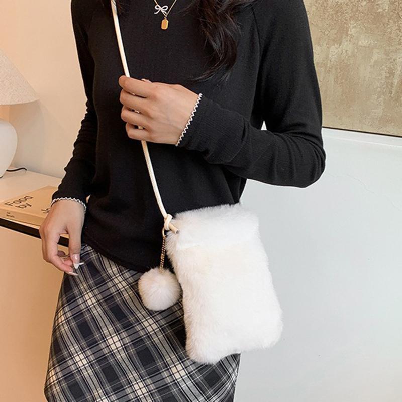 Yogodlns New Plush Shoulder Bag For Women, Mini Solid Color Plush Wallet, Cute And Versatile For Coins, Cell Phone Pouch