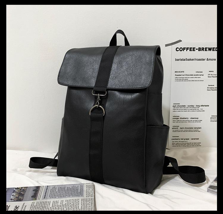Schoolbag Retro Backpack Male PU Leather Backpack Female College Student Simple School Bag Campus Computer Bag Large Capacity Travel Bag