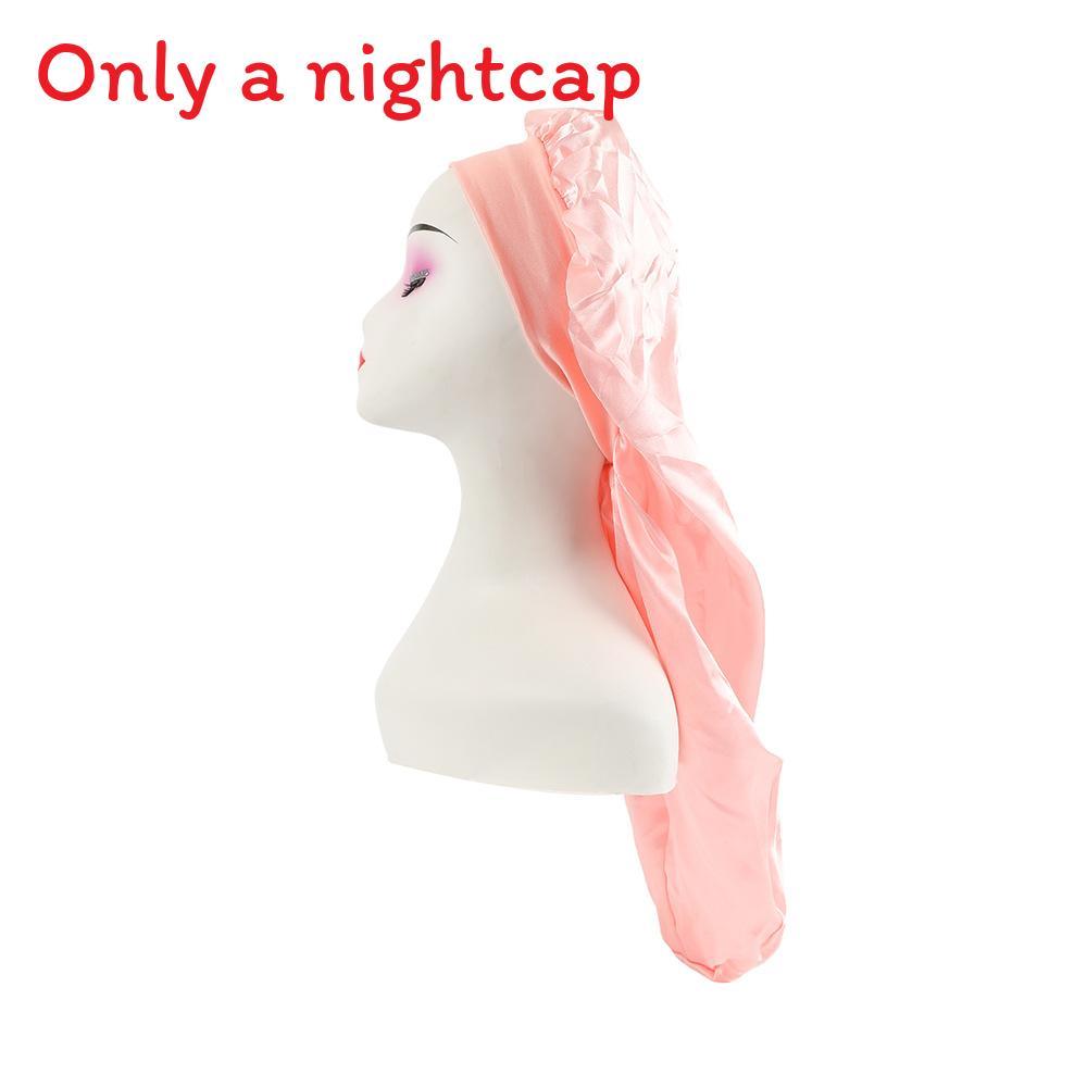 Long Large Satin Nightcap With Solid Color And Loose Tight Strap Sleeping Use