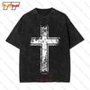 Distressed Cross Religion Christian Catholic Vintage Oversized T-Shirt WGXS