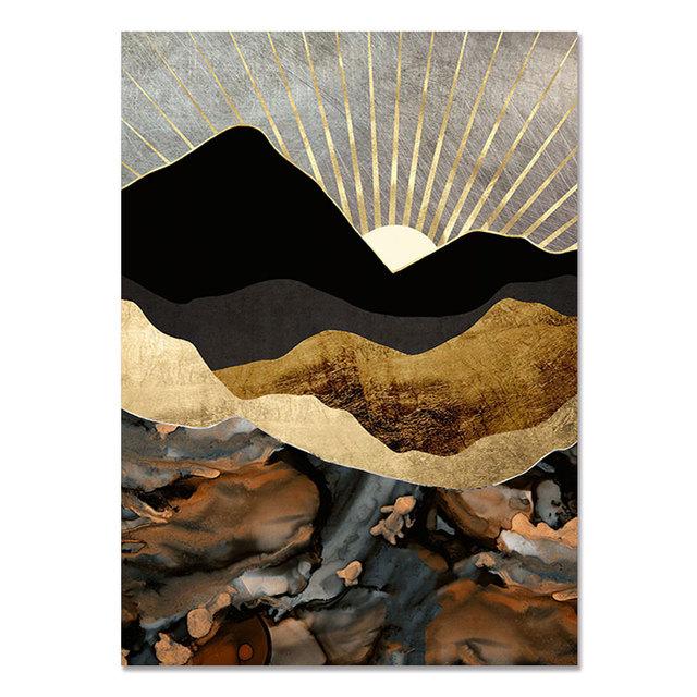 Retro Chinese Style Gold Flying Crane Abstract Sun Animal Canvas Painting Birds Posters Prints Wall Painting for the Living Room