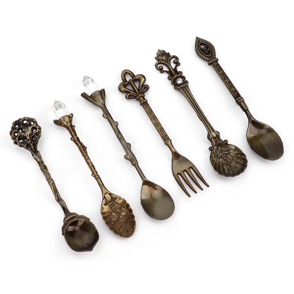 6Pcs Set Innovative Vintage Retro Zinc Alloy Spoons Fork Set Cutlery Kitchen Accessory