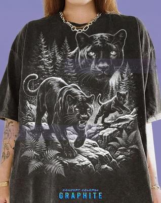 Panthère Noire Faune Nature Félin Prédateur T-shirt Comfort Colors®, Amoureux des Animaux Forêt Vintage Lynx Art Rétro T-shirts, Pull,