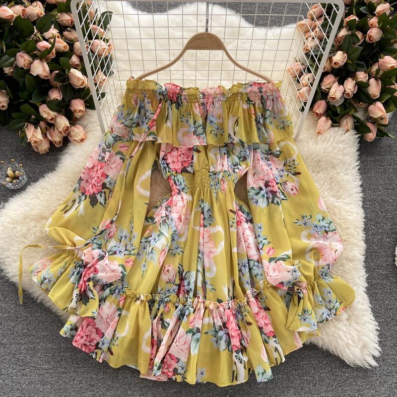 Shirt Dress Pullovers Tops Women Long Sleeves  Loose Beach Vacation Off-the-Shoulder Printed Shirt Tops