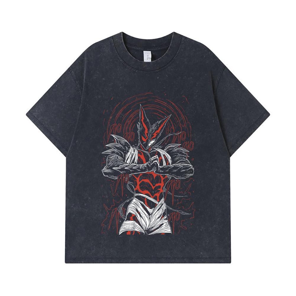 275 GSM Washed T-shirts 100% Cotton One Punch Man V3 Garou Print Unisex Heavy Cotton T Shirt
