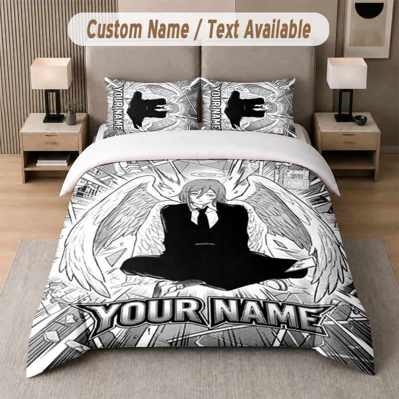 Chainsaw Man 3Pcs Bedding Set, Personalized Custom Name Text, 1 Duvet Cover & 2 Pillowcases For Bedroom