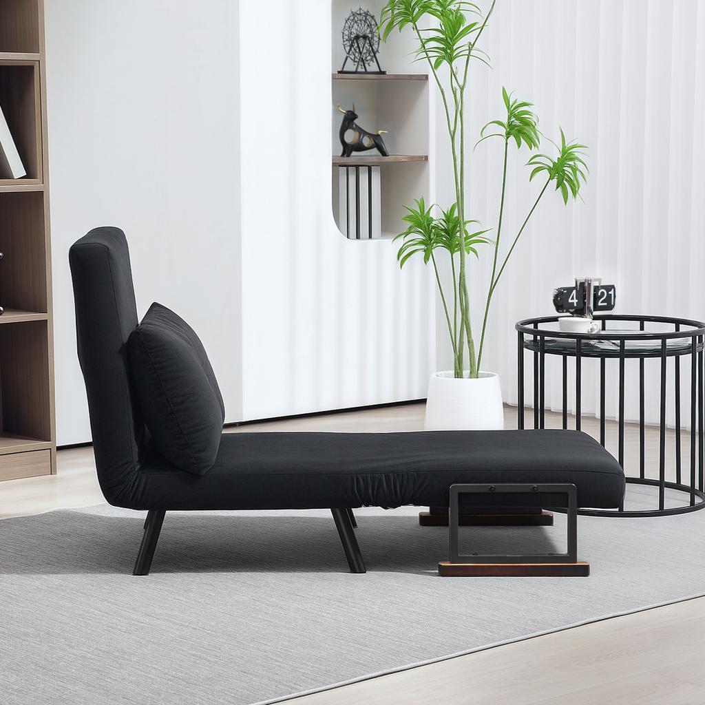 4-in-1 Velvet-Feel Single Chair Bed, with Pillow - Black