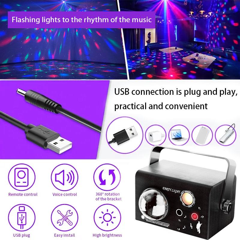 RGB DJ Disco Party Lights with Voice-Controlled and XNE45 Laser Projector Light Perfect for Family Parties,Wedding, Birthday,Music Performance Light