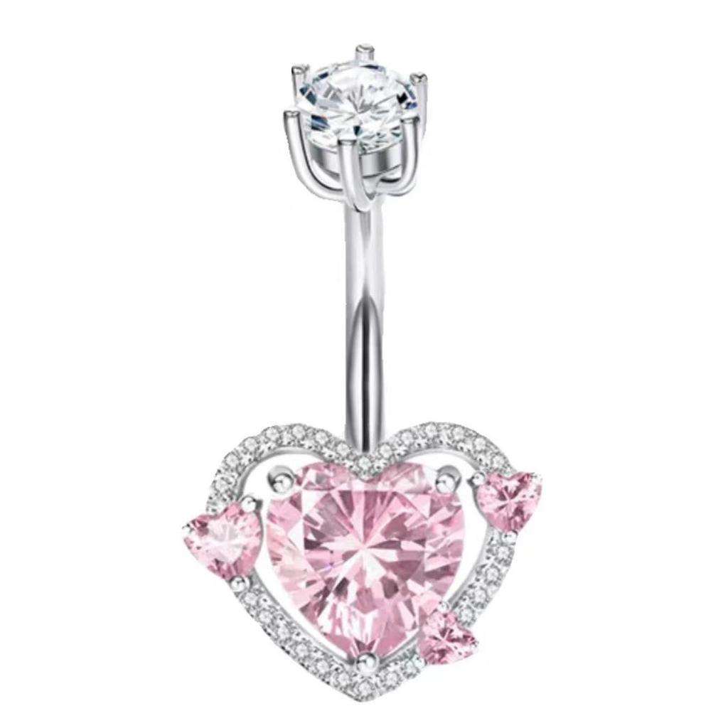 Piercing de nombril avec pendentif cœur en zircon et nœud