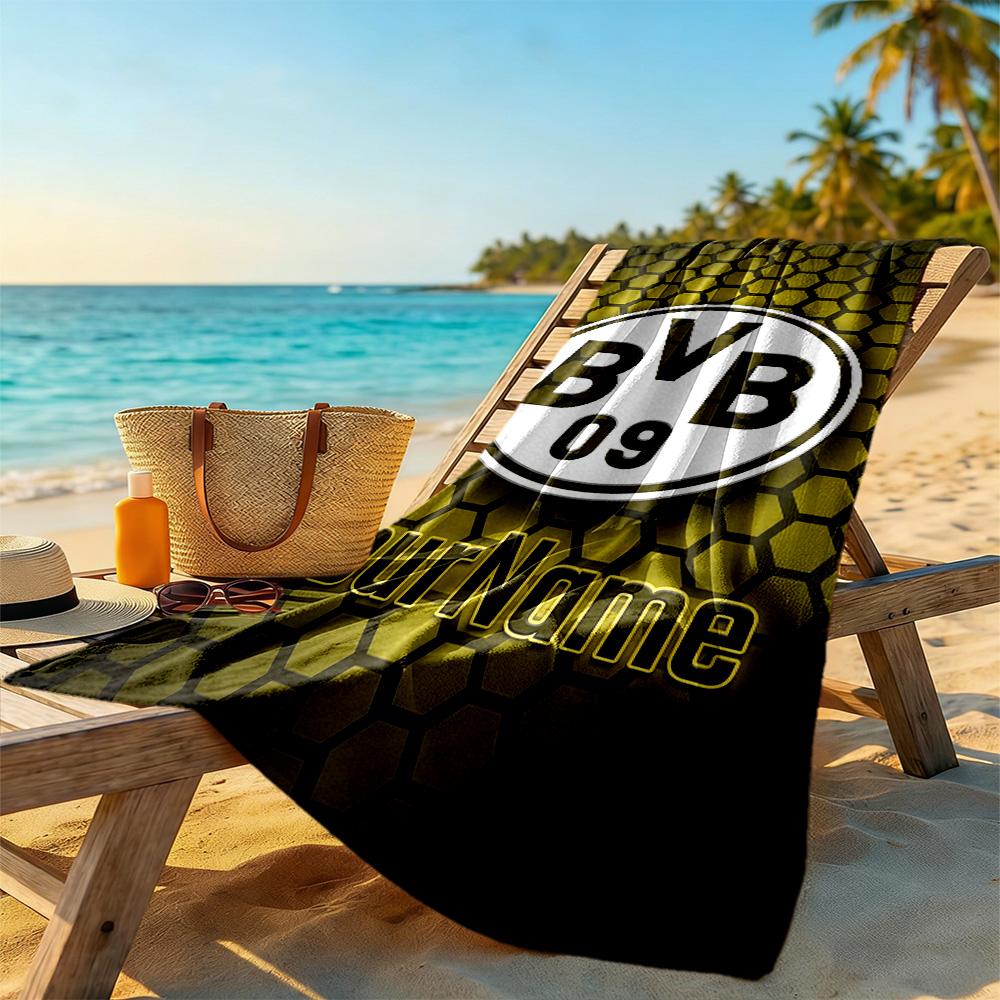 Borussia Dortmund Customize Text Beach Towel High Absorbency & Quick-Dry Ideal for Travel Outdoor Swim Pool Yoga Surf Camping Hiking Gym Gift Holiday