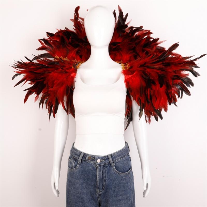 Veer Sjaal Cape Schouderomslag Gothic Veer Shrug Poncho Gouden Kraag Halloween Cosplay Kostuum voor Volwassenen Vrouwen
