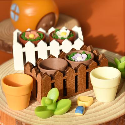 10 Buc Mini Ghivece de Rășină cu Flori, Ghiveci de Lut, Teracotă, Accesorii pentru Casă de Păpuși, Ghivece pentru Grădină de Zâne, Mini Ghivece de Flori, Jardiniere