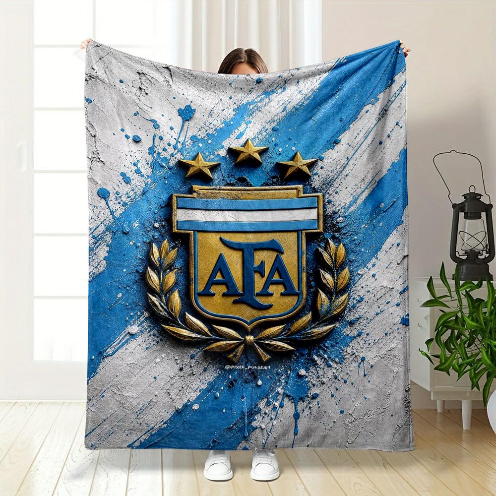 Argentina AFA Logo with Blue and White Stripes Flannel Blanket for Bedroom, Living Room, Sofa, and Nap.
