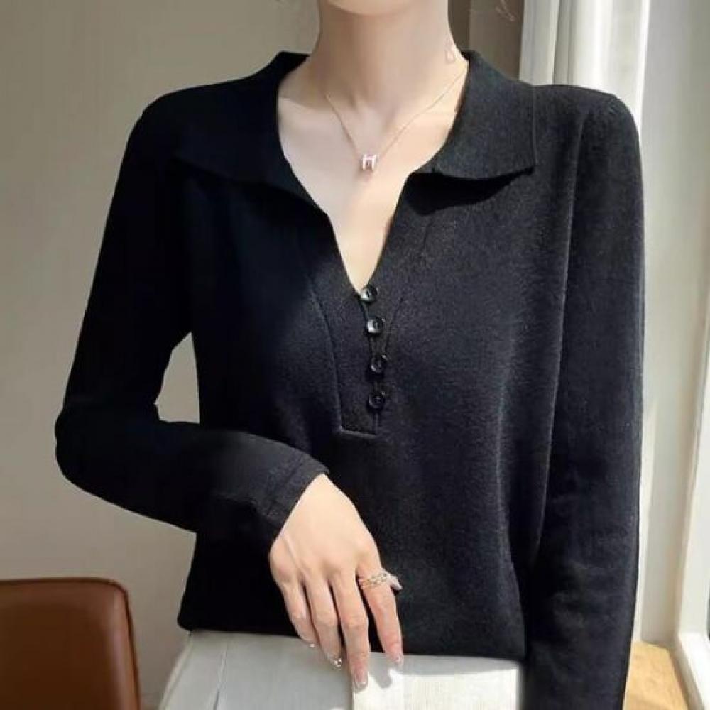 NaVaVa Solid V Neck Collar Long sleeVe Knit Shirt Nk3426