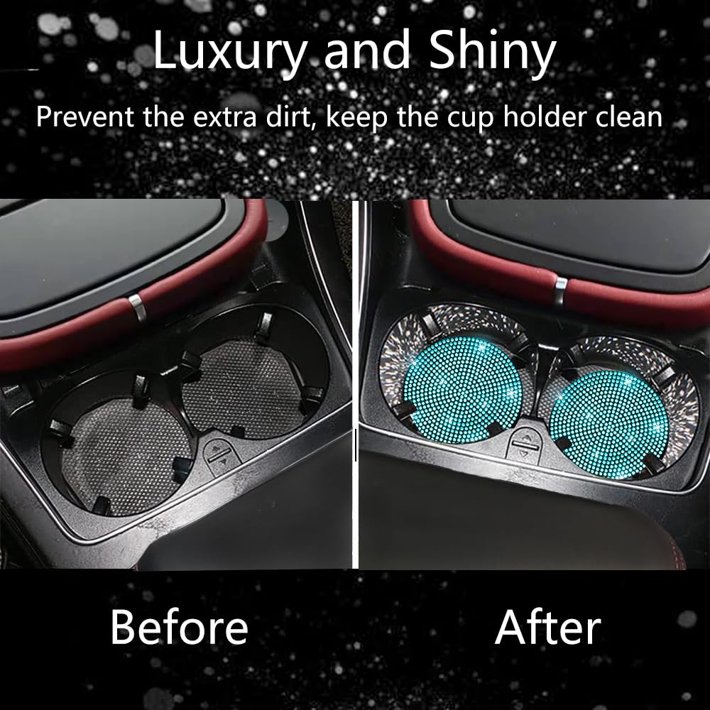 2 Pcs Bling Car Cup Holder Coaster, 2.75" Anti-Slip Shockproof Universal Fashion Car Coaster