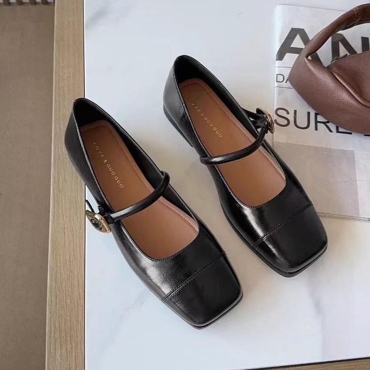 Doudou Schuhe Damen Ein-Wort-Schnalle mit lässigen Einzel-Schuhen vielseitige eckige Zehenpartie flacher Ausschnitt flache Schuhe