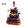 Halloween Festive Decorations Reading Ghost Hanging Ornament, Acrylic Holding Book Pumpkin Bookshelf Ornaments Black Cat Mummy Decor, 2D Cartoon