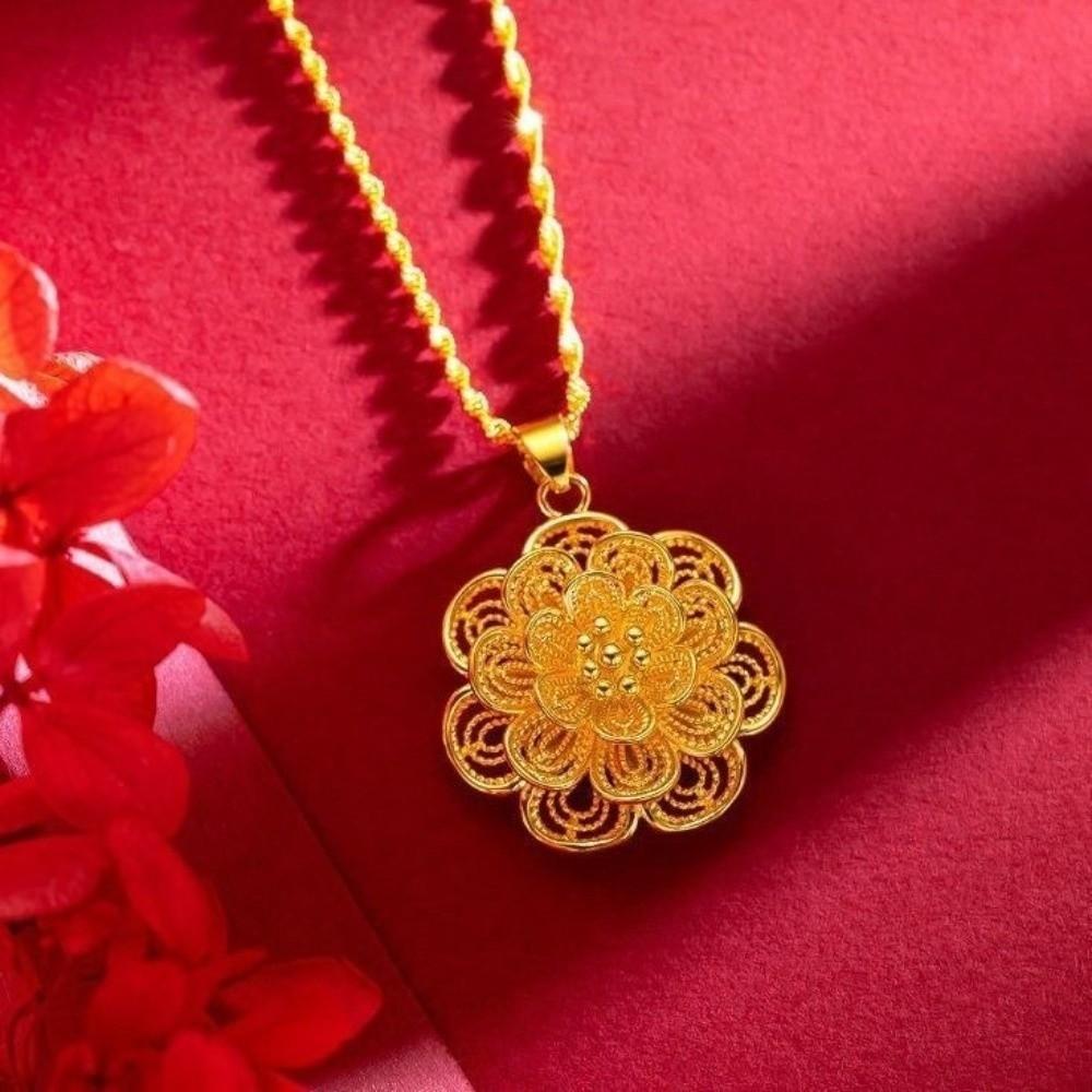 Vietnam Sand Blooming Wealth Necklace Hollowed Flower Lotus Pendant Luxury Clavicle Chain  Gifts