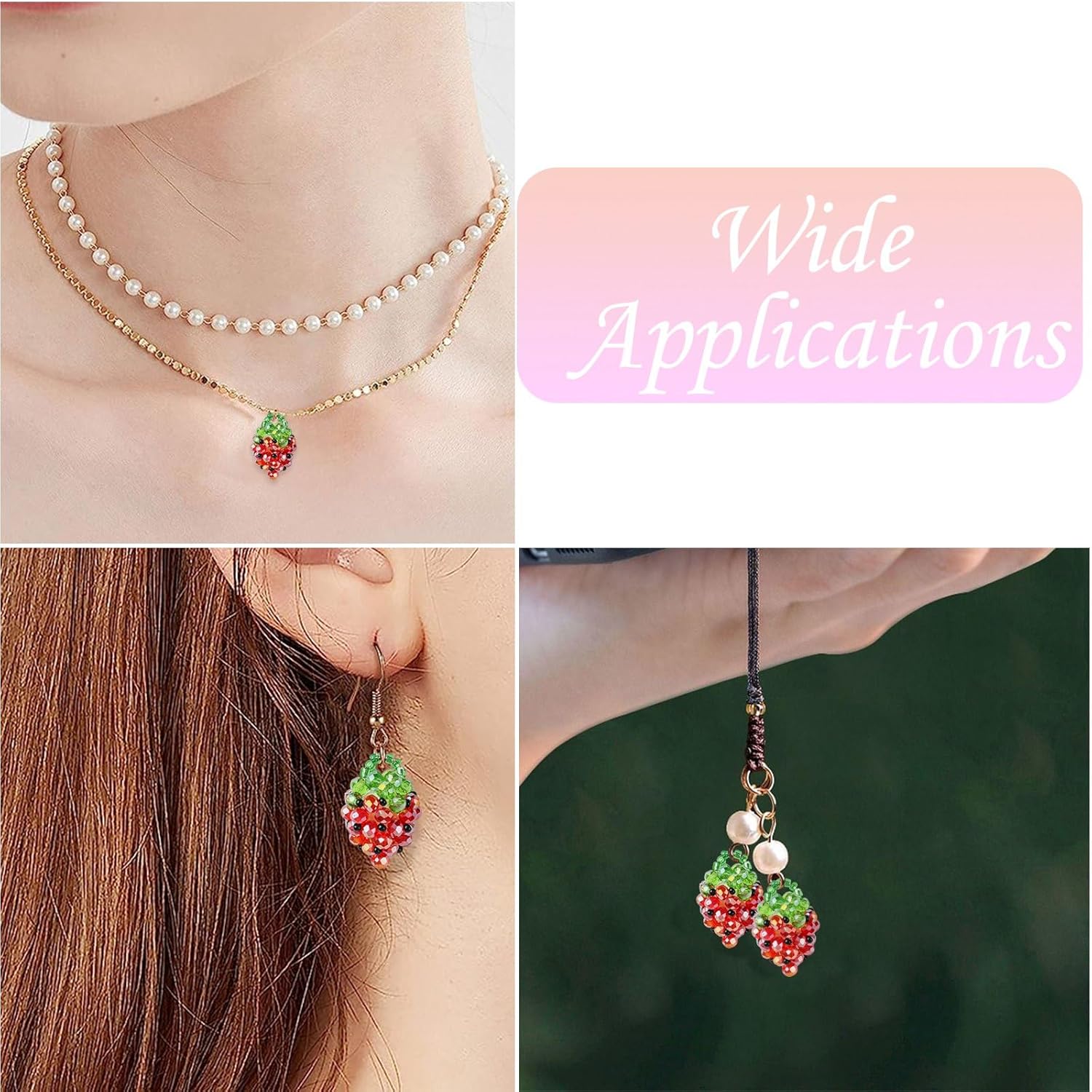 DanLingJewelry 10Pcs Red Strawberry Glass Seed Bead Charms Handmade Beaded Fruit Dangle Charms for DIY Jewelry Necklaces Earrings Making