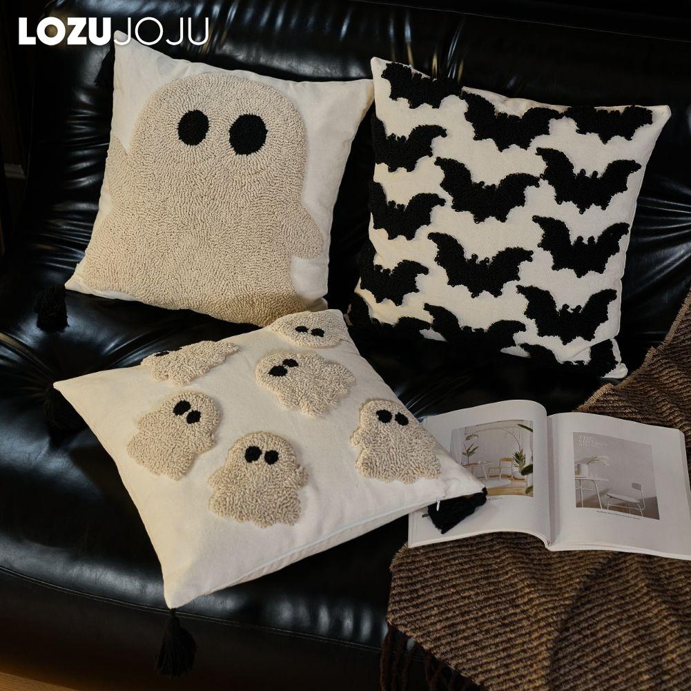 1PC LOZUJOJU Halloween Cartoon Pattern Pillowcase with Polyester Cotton Embroidered Cushion Cover for Sofa Living Room Bedroom Home Decor