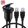Waterproof Aluminum Alloy USB 3.0 Male To Female Cable with LED for Car, Motorcycle, Boat Dashboard