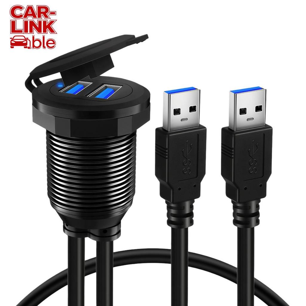 Waterproof Aluminum Alloy USB 3.0 Male To Female Cable with LED for Car, Motorcycle, Boat Dashboard