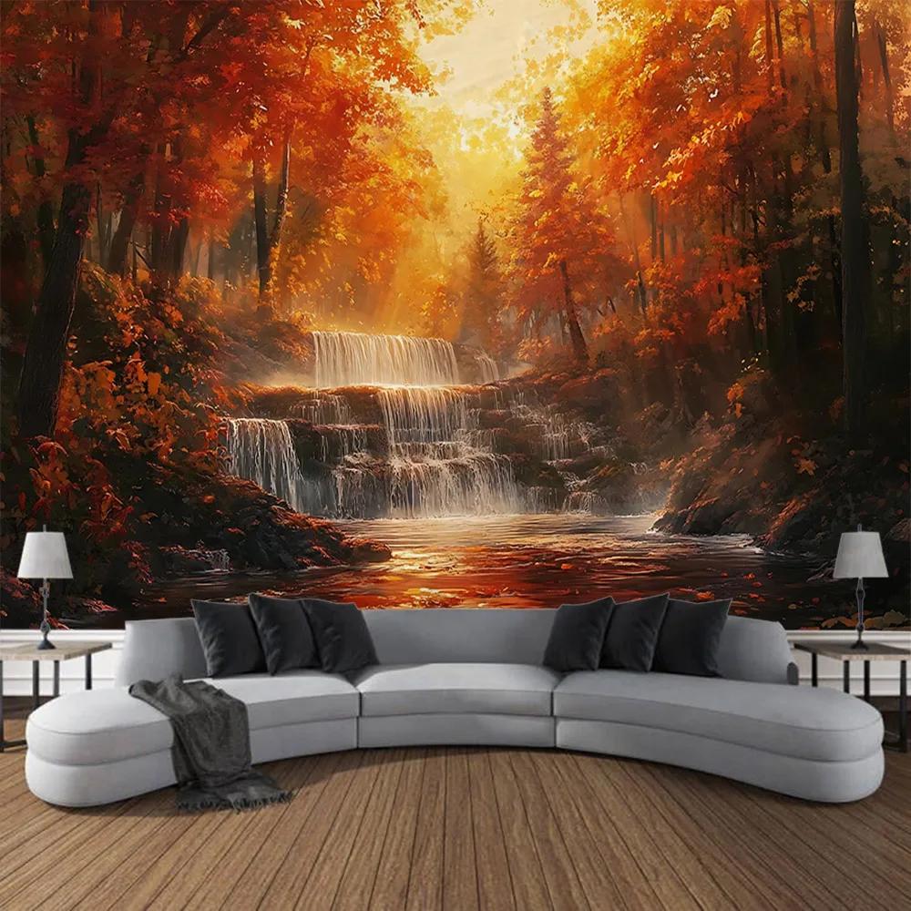 VIKAMA Waterfall Forest Tapestry Vibrant Landscape Art Decor Perfect For Living Rooms And Natural Home Settings