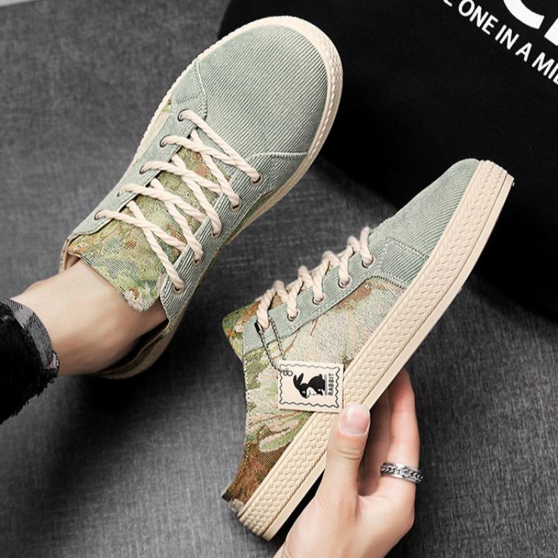 Slippers for Men Trend Versatile One-pedal Breathable Casual Canvas Shoes Men's Breathable Comfortable Light Men's Half Slippers