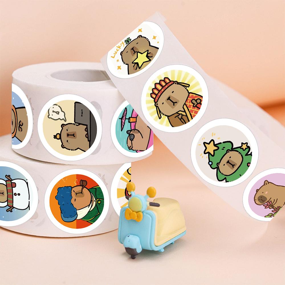 500PCS Kapibala Roll Stickers Cartoon Scrapbook Phone Gift Living Waterproof Coffee Phone Stationery Luggage Motorcycle Decals