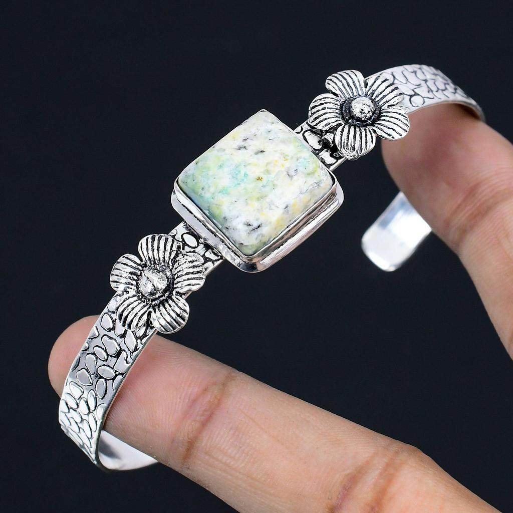 Gift For Her 925 Silver Natural K2 Jasper Gemstone Bangle Flower Adjustable