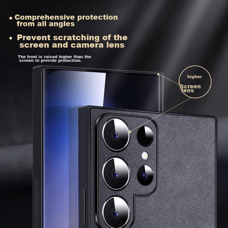 Samsung S23 ULTRA Phone Case, S23 Ultra Protective Cover, Shockproof, Full Lens Protection, Soft, Luxury Silicone Outer Case, Leather Cover, Gray