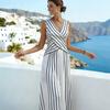 2026 popular European and American French striped cross strap V-neck vacation style sleeveless loose dress