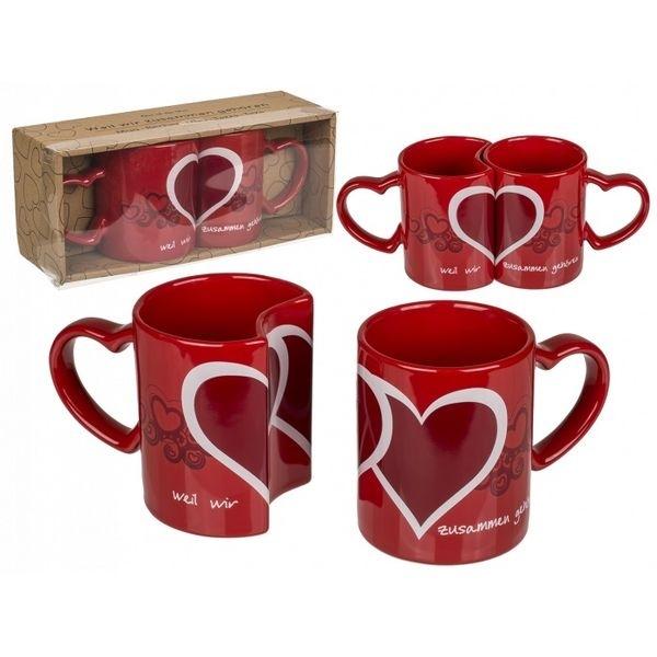 2 Interlocking Romantic Hearts Mug Red Hearts Mugs