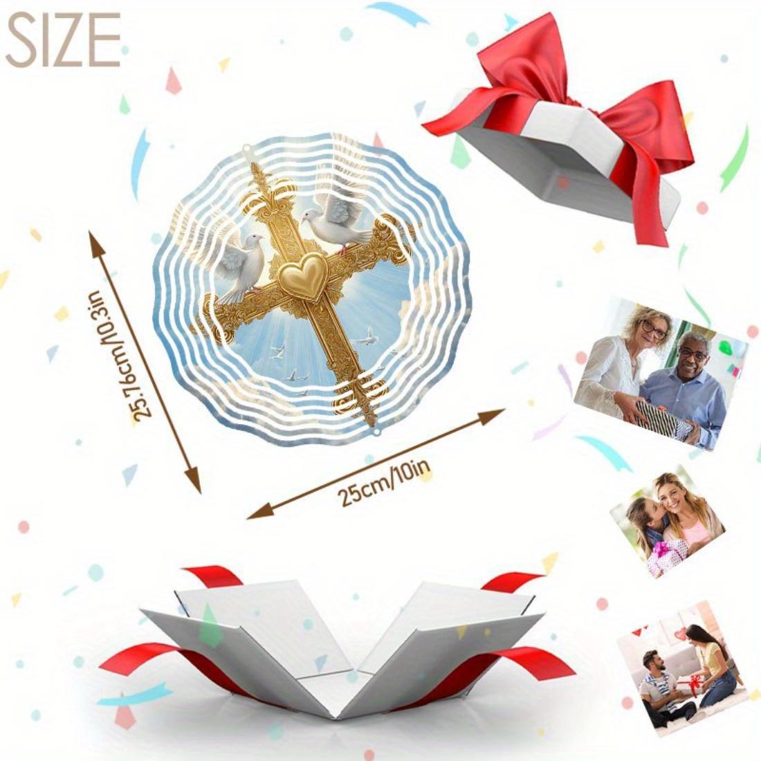 

1 шт. Металлическая мандала-колокольчик с узором голубя мира и креста, 3D-печать, не требует батареек, декоративное украшение для улицы, сада, балкона, идеальный подарок