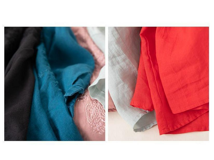 Women's Retro V-Neck Cotton Linen T-Shirt – Summer 2024 Short-Sleeve, Loose Fit, Solid Color.