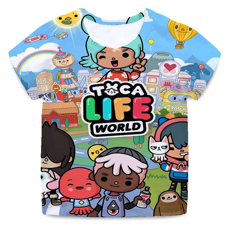 Magliette Cartoon Toca Boca per Bambini Toca Life World Stampa Manica Corta Ragazzi Ragazze Top Casual Streetwear Primavera Estate T-Shirt