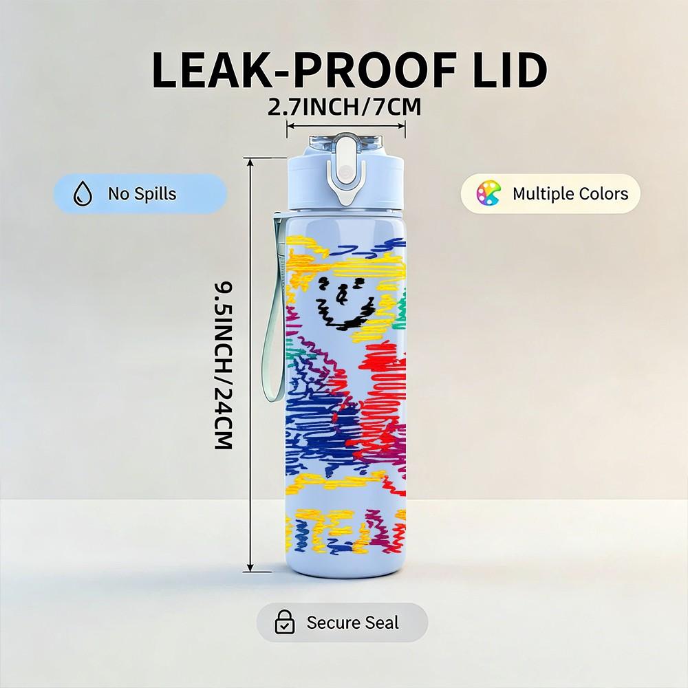 1PC Colorful Bear Team Art 750ml Color Plastic Sports Water Bottle Leakproof Flip Straw Lid Suitable for Sports Office Home Use